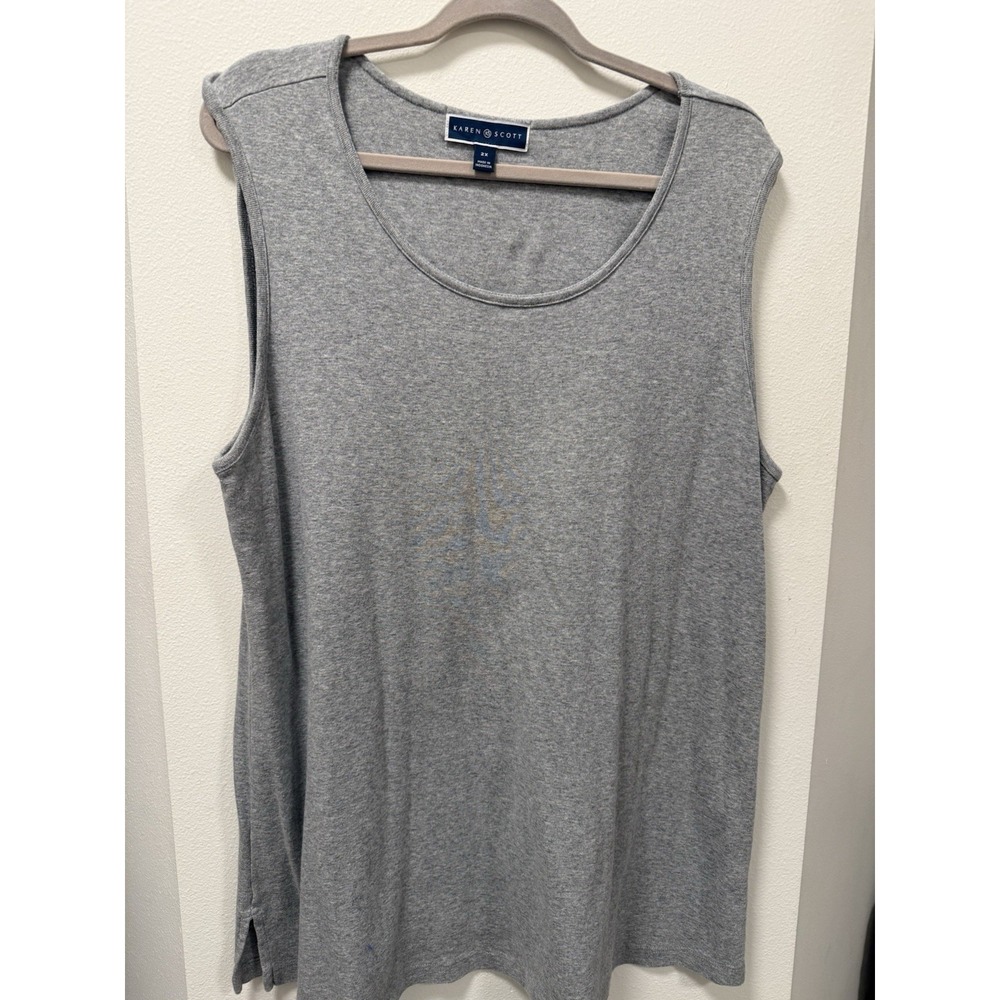 Karen Scott Woman 2X Gray 100% Cotton Scoop Neck Sleeveless Tank Top